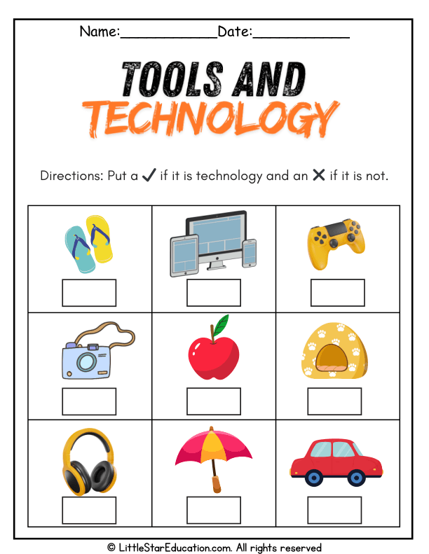 Identifying Technology Objects Sorting Exercise for Early Learners