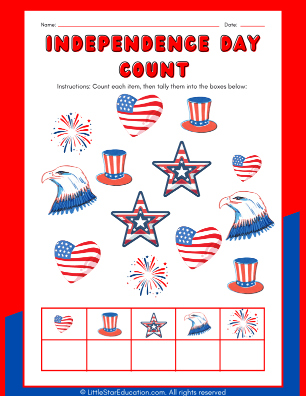 Independence Day Counting and Tally Practice for Early Learners