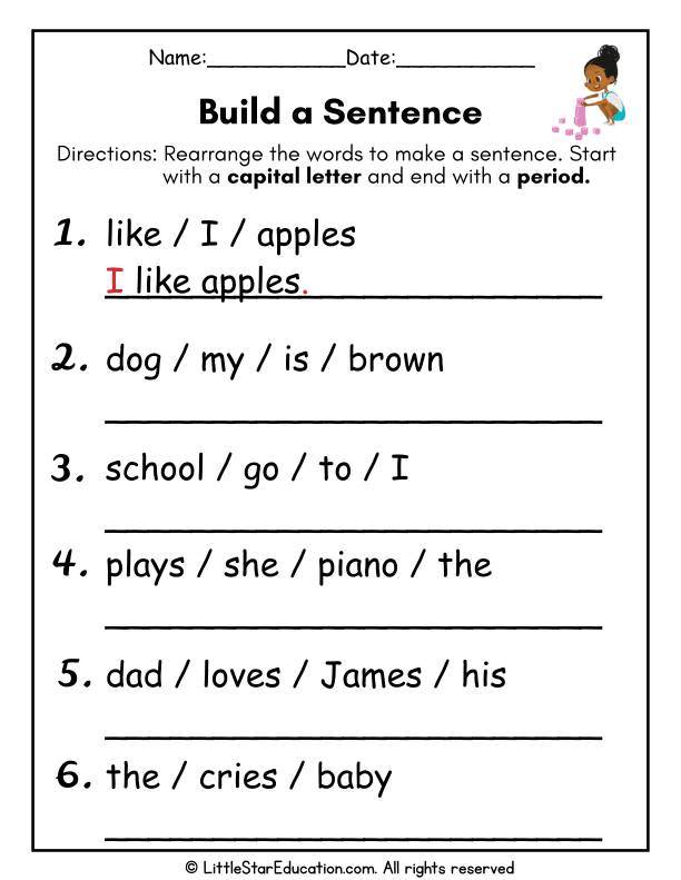 Jumbled Sentences Practice for 1st Grade English Language Arts