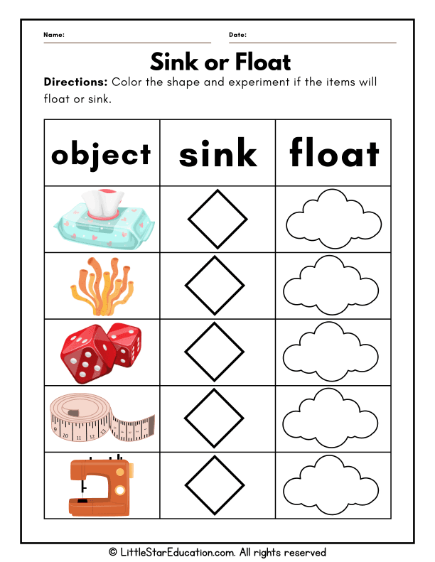 Kindergarten Science Experiment: Sink or Float Chart