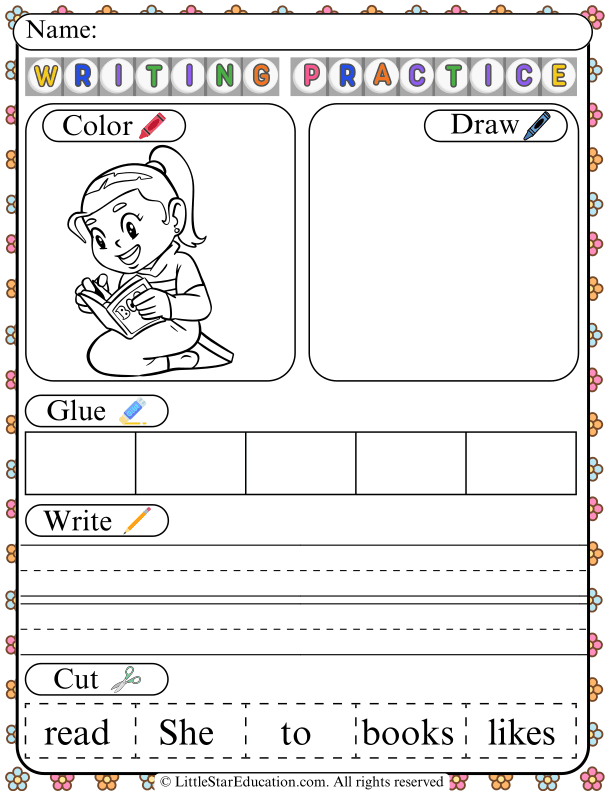 Kindergarten Sentence Building: Cut, Color, and Write Sight Words