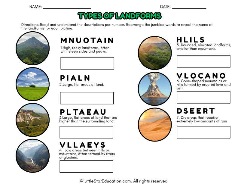 Landforms Identification and Geography Skills for Elementary Students