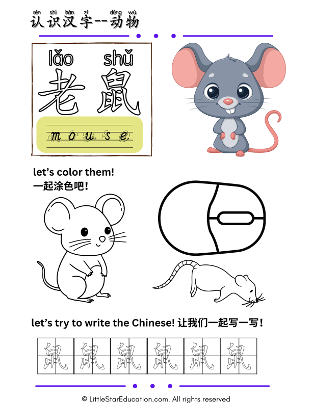 Learn Chinese Characters: Animal Names and Writing Practice for Kids