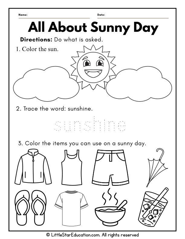 Learning About Sunny Days: Sun Coloring and Tracing for Preschool