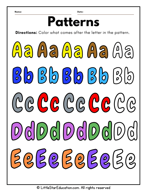 Letter Pattern Recognition and Coloring for Preschool Math