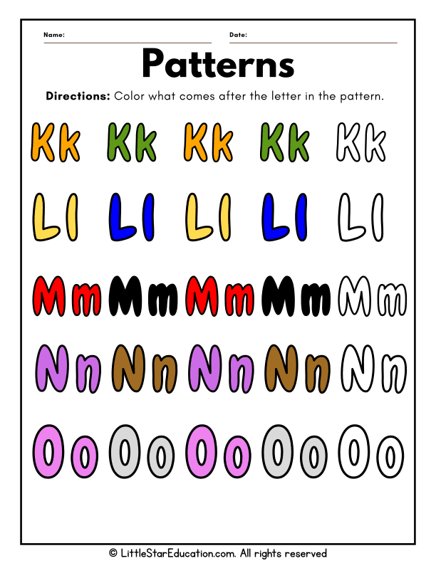 Letter Patterns Coloring Practice for Preschool and Kindergarten Math