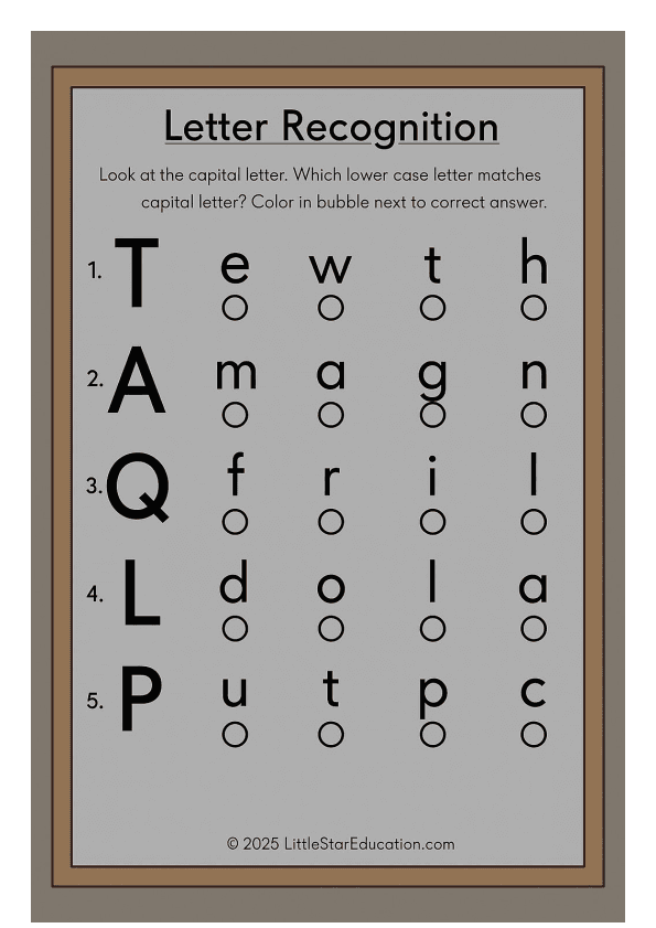 Letter Recognition Worksheet Uppercase Lowercase Match