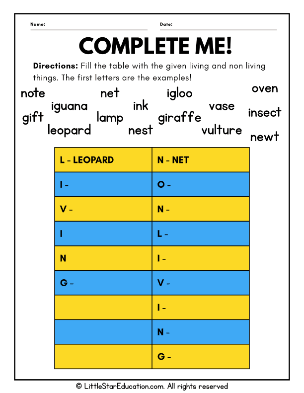 Living and Nonliving Things Sorting for Early Science Learners