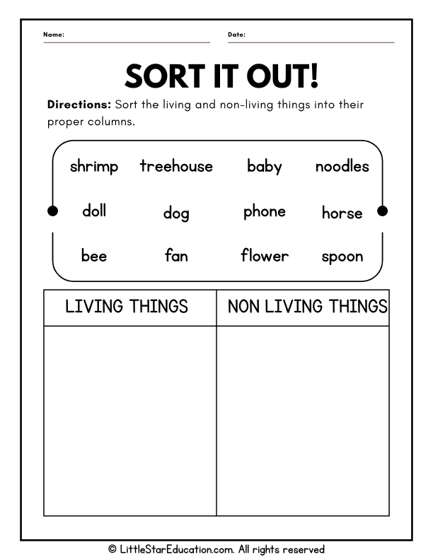 Living vs Non-Living Sorting for Preschool and Kindergarten Science