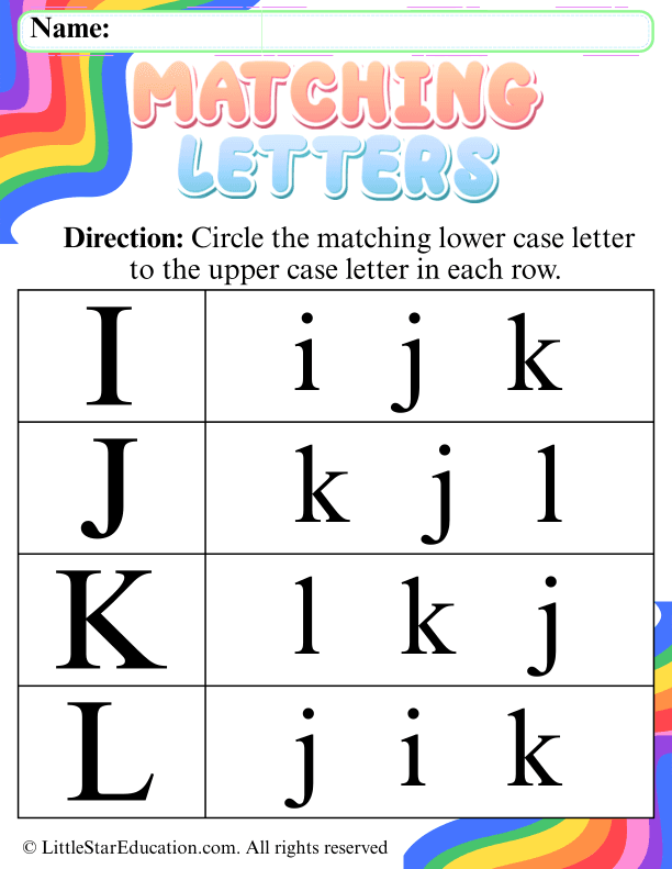 Lowercase Letter Recognition: Match i, j, k, l for Pre-K Reading Skills
