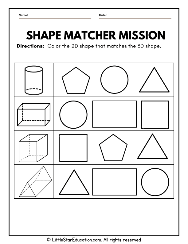 Matching 2D and 3D Shapes for First Grade Math Skills