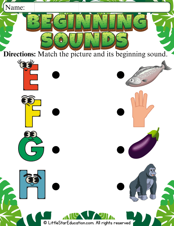 Matching Beginning Sounds E to H for Early Readers