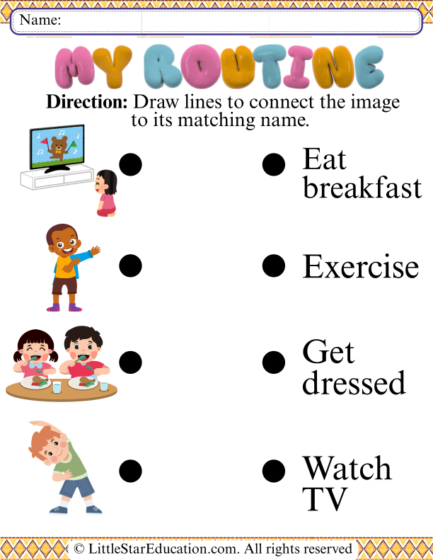 Matching Daily Routine Words to Pictures for Early Learners