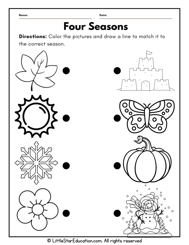 Matching Seasons and Coloring Activity for Early Science Learners
