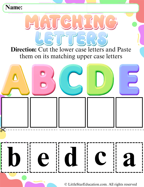 Matching Uppercase and Lowercase Letters A-E for Early Learners
