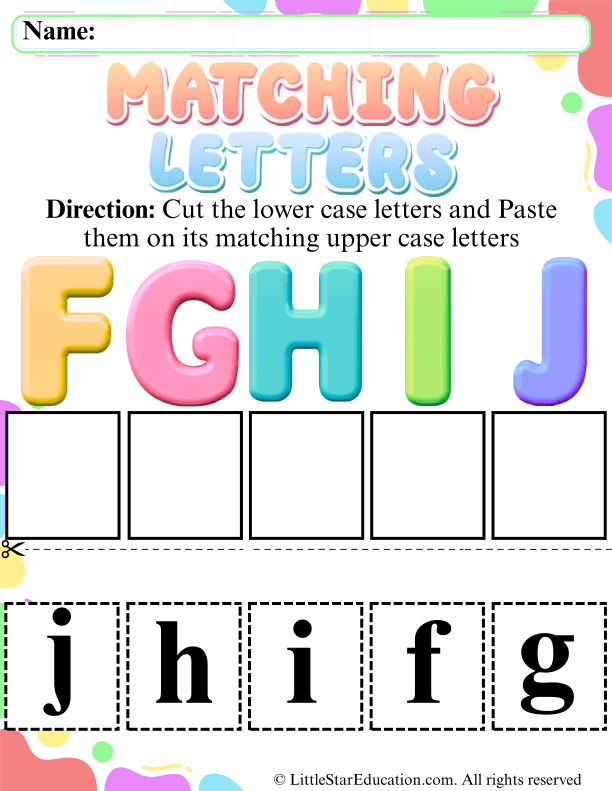 Matching Uppercase and Lowercase Letters F-J for Early Learners