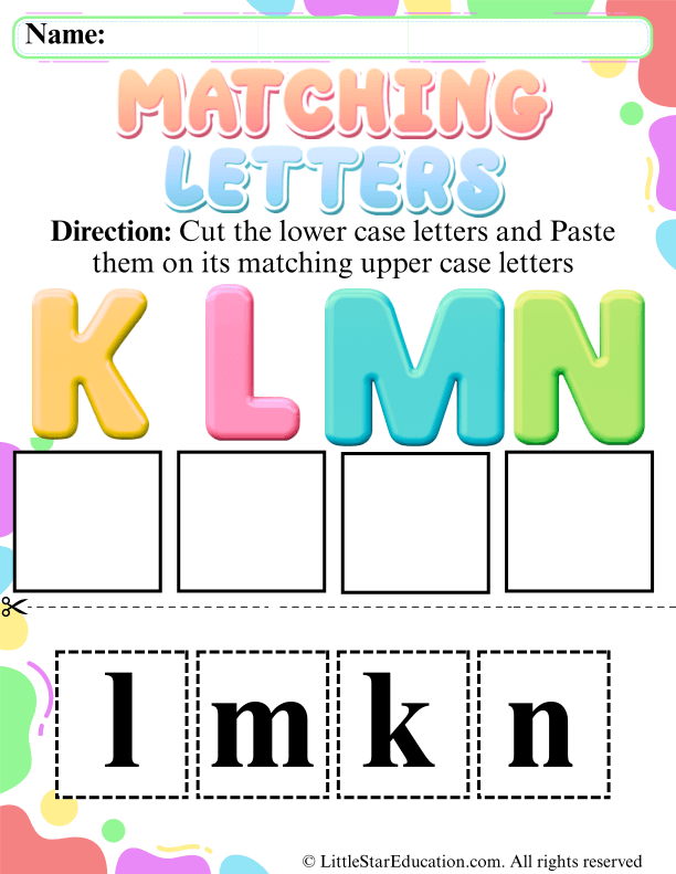Matching Uppercase and Lowercase Letters K-N for Early Learners