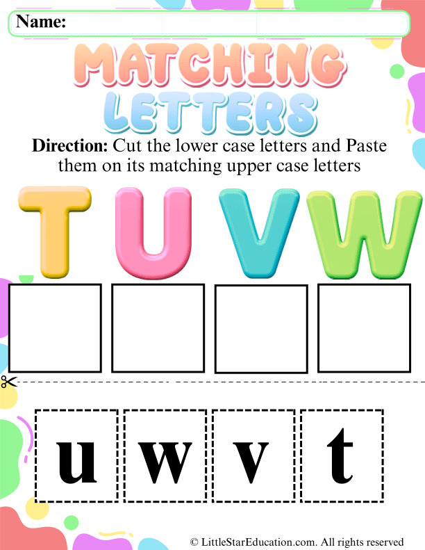 Matching Uppercase and Lowercase Letters T to W for Early Learners