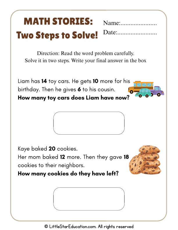 Math Word Problems with Two Steps – Grades 1 & 2