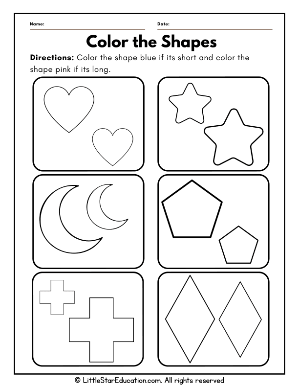 Measurement Fun: Color Short and Long Shapes for Pre-K and Kindergarten