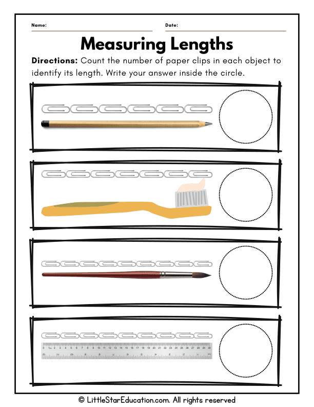 Measuring Lengths with Paper Clips for Kindergarten Math