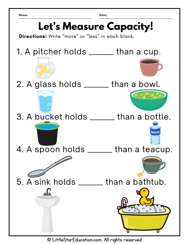 Measuring Liquid Capacity: More or Less Comparison for Early Math