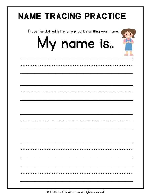 Name Tracing Practice for Preschool and Kindergarten Writing Skills