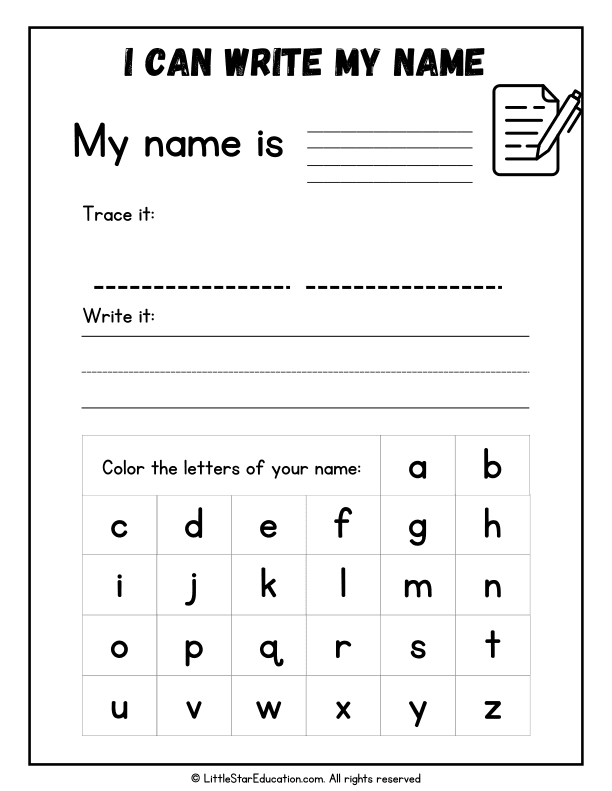 Name Writing Practice for Preschool and Kindergarten Language Arts