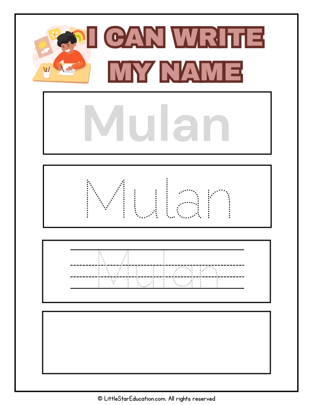 Name Writing Practice for Preschool and Kindergarten Literacy
