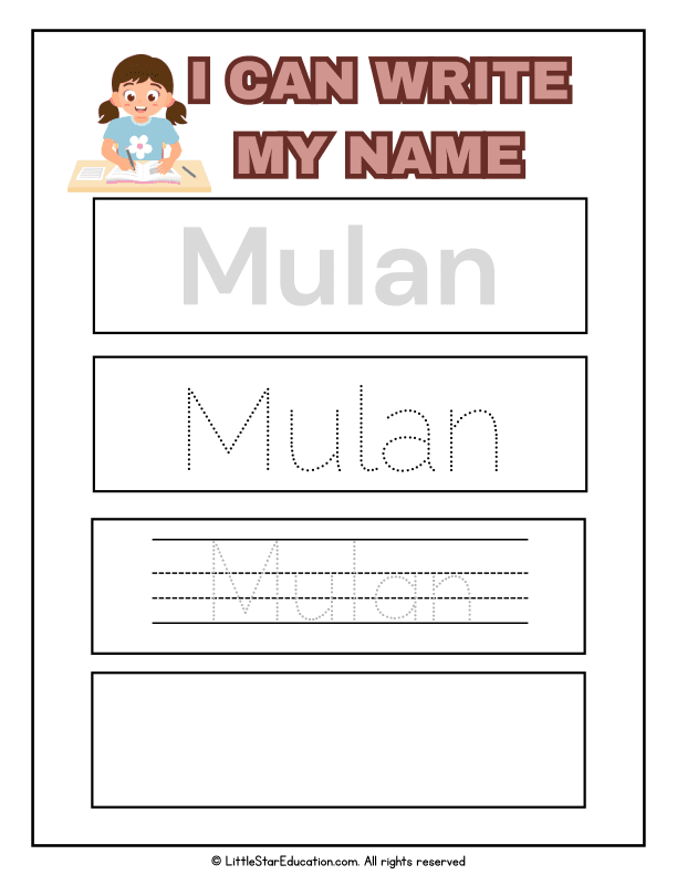 Name Writing Practice for Preschool and Kindergarten Literacy