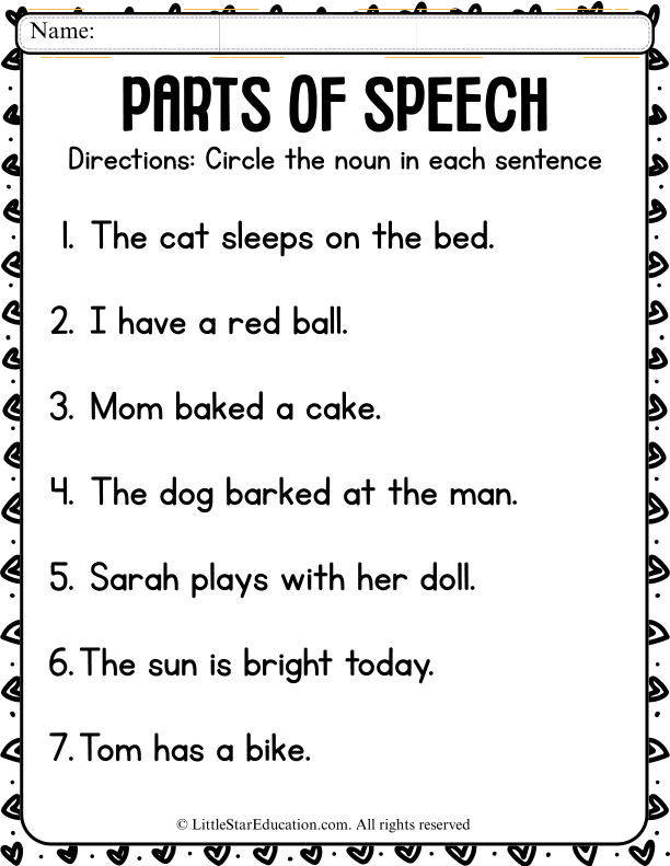 Noun Identification Practice for Early Elementary English