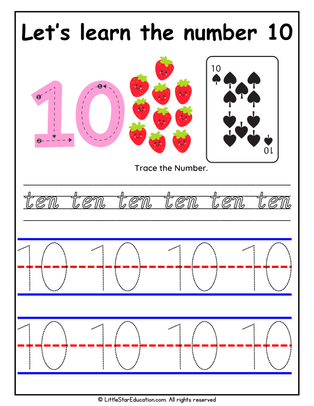 Number 10 Tracing and Recognition Practice for Preschool Math
