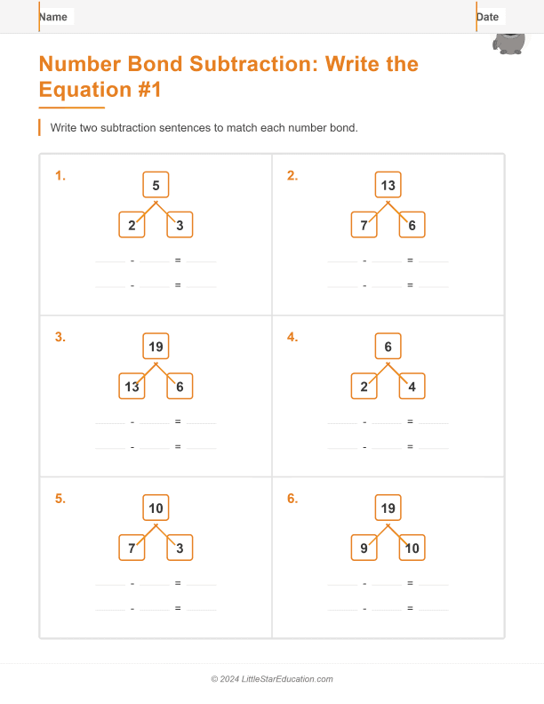 Number Bond Subtraction Write the Equation within 20
