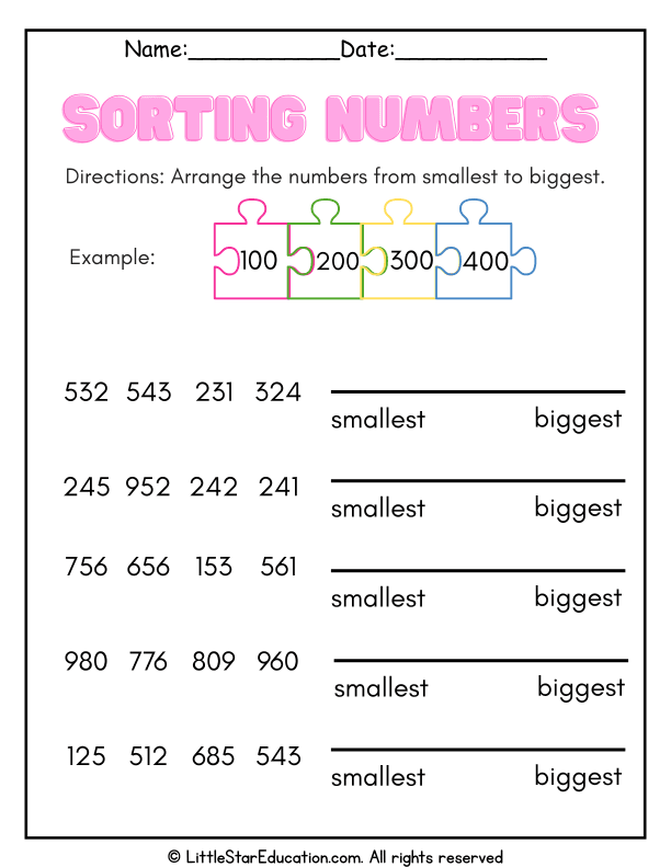 Number Order Practice: Arrange Numbers from Least to Greatest