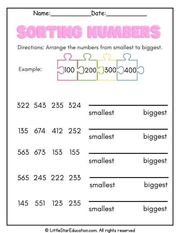Number Order Practice: Arrange Numbers from Least to Greatest for Early Math