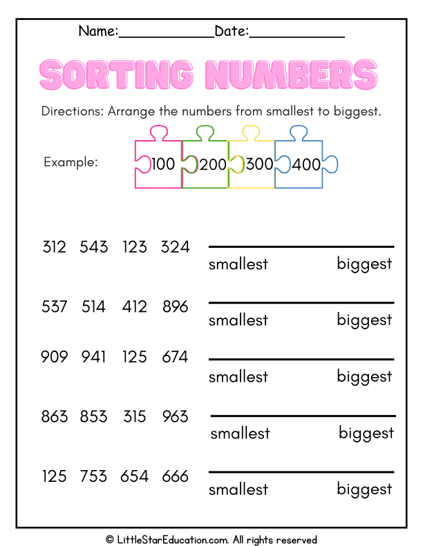 Number Ordering Practice for Early Elementary Math Skills