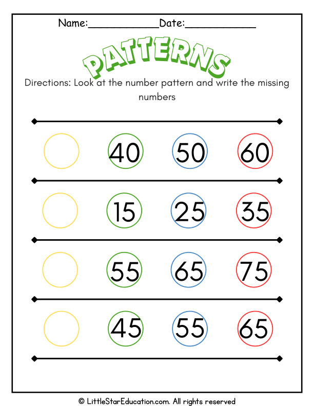 Number Pattern Practice: Fill in Missing Numbers for Early Math