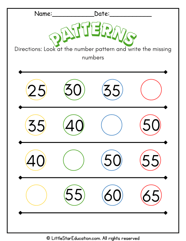 Number Pattern Practice: Find the Missing Numbers for Early Math