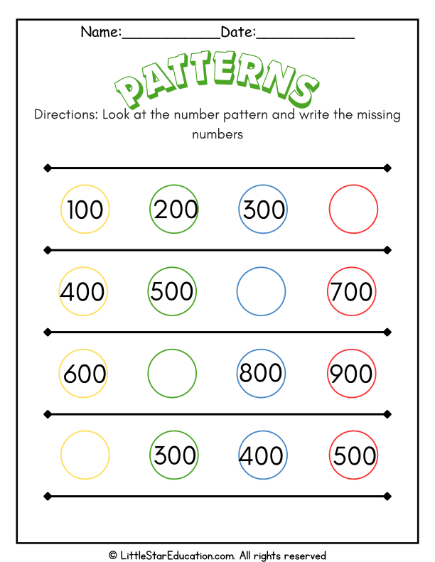Number Pattern Recognition Practice for Early Elementary Math