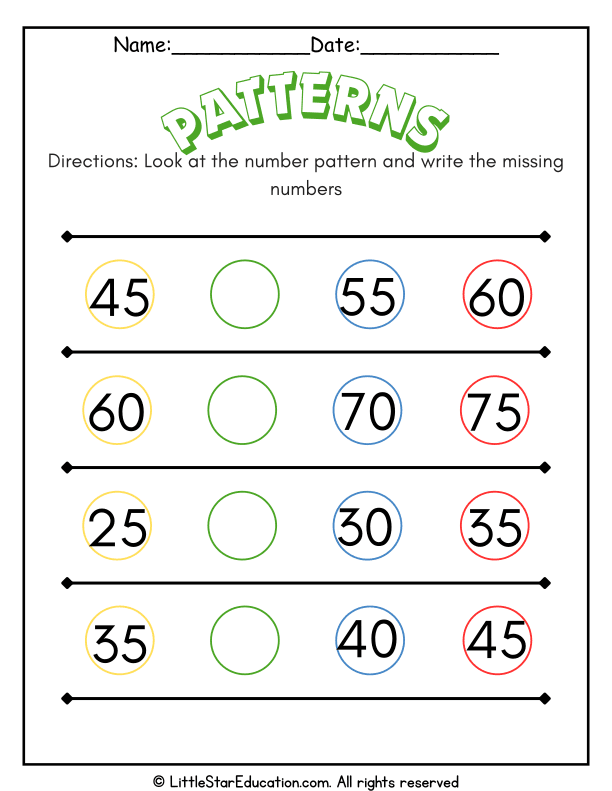 Number Patterns and Sequencing Practice for Early Elementary Math