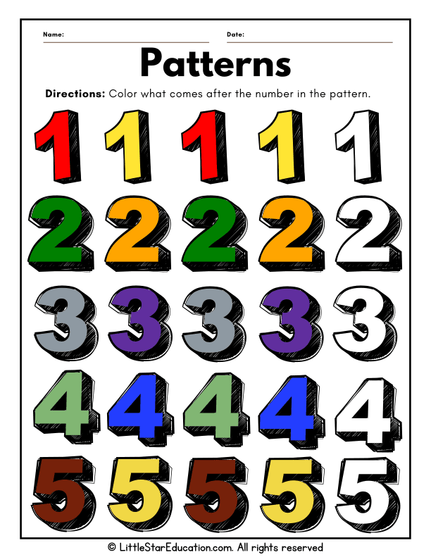 Number Patterns Coloring Practice for Preschool and Kindergarten Math