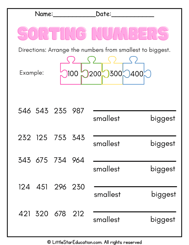 Number Sequencing Practice: Order Numbers from Least to Greatest
