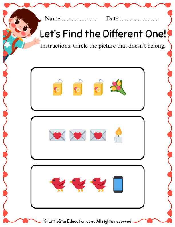 Odd One Out Visual Discrimination for Preschool and Kindergarten Math
