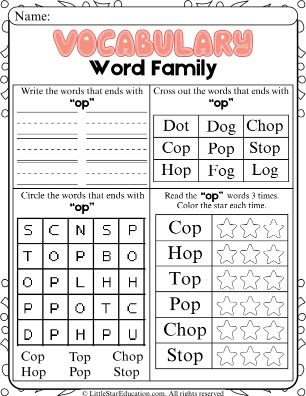 OP Word Family Reading and Writing Practice for Early Learners