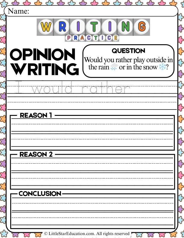 Opinion Writing Practice: Would You Rather Rain or Snow?