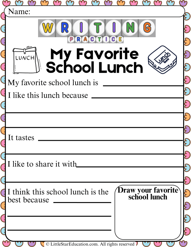 Opinion Writing Prompt: Describe Your Favorite School Lunch for Grade 2