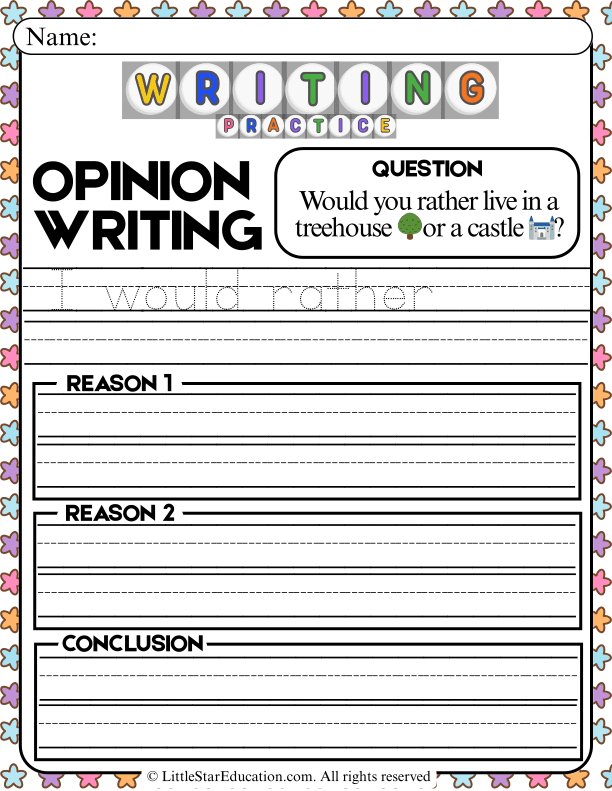 Opinion Writing Prompt: Treehouse or Castle? For Early Elementary