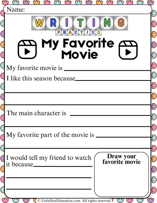 Opinion Writing Prompts About Favorite Movies for Grade 2 ELA