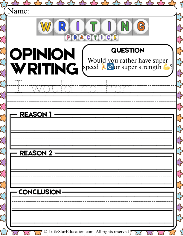 Opinion Writing Prompts: Super Speed or Strength for Grade 2 ELA