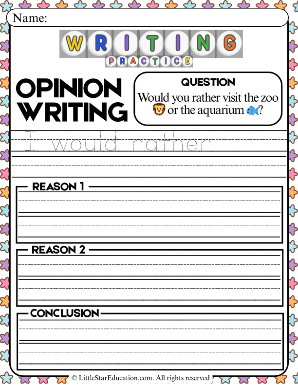 Opinion Writing Prompts: Zoo or Aquarium Choices for Early Grades